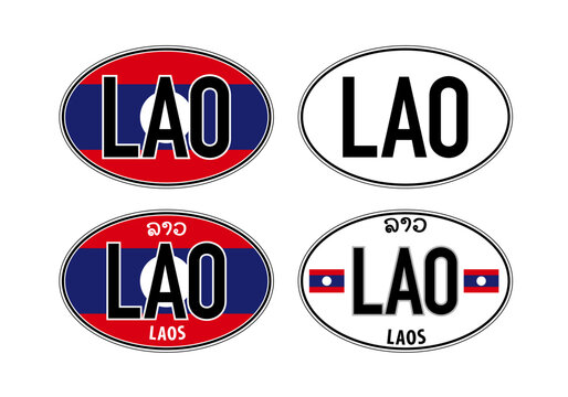 Laos, oval international vehicle registration code license plate car sticker, vector illustration