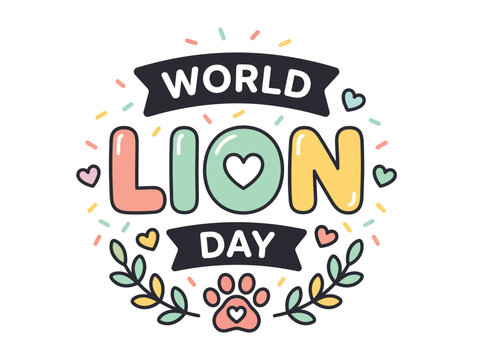 World lion day lettering with paw print and decorative elements