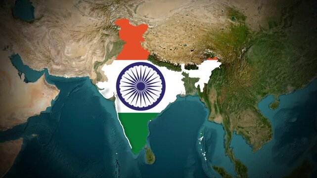 India Map With Flag Colors Overlay Animation, India Location Map, Asia Country Map