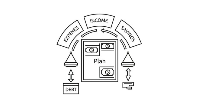 Financial planning concept: income, expenses, savings, debt, and plan