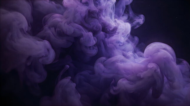 Abstract vibrant purple and blue smoke swirl background on black