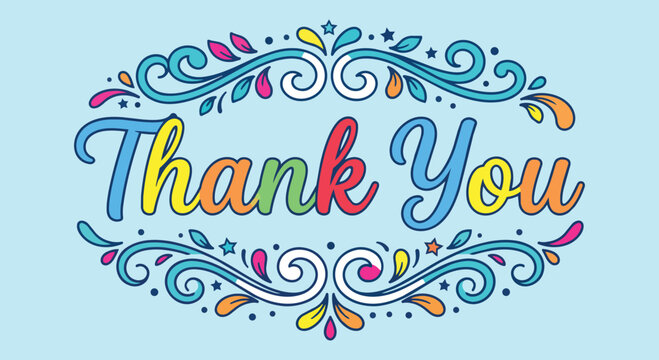 colorful thank you greeting with floral ornaments