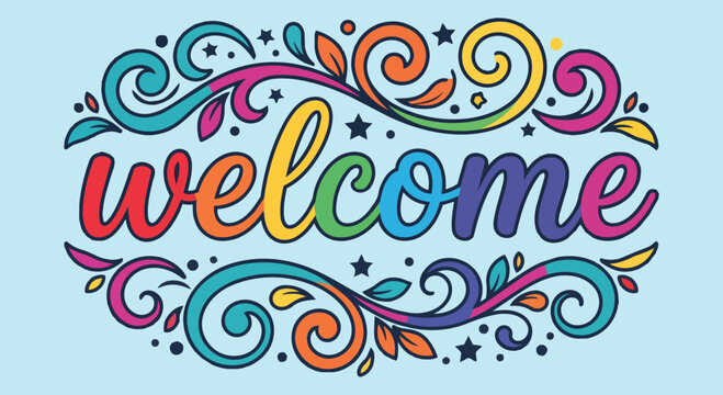 colorful welcome greeting with floral ornaments