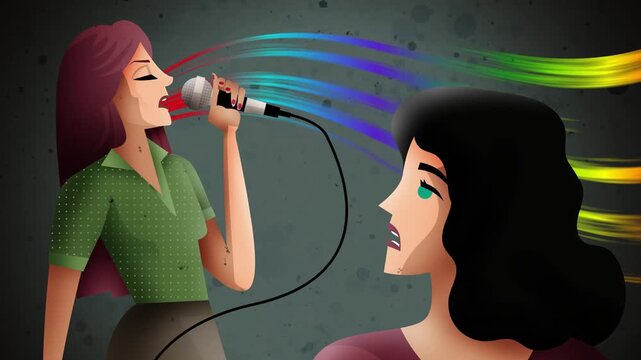woman with synesthesia seeing vivid colors while watching a female singer perform