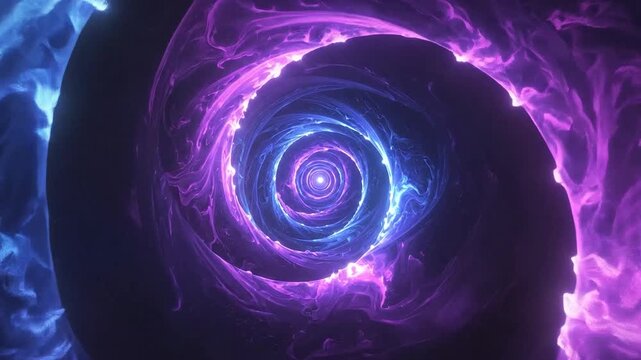 Abstract purple and blue light spiral vortex background.