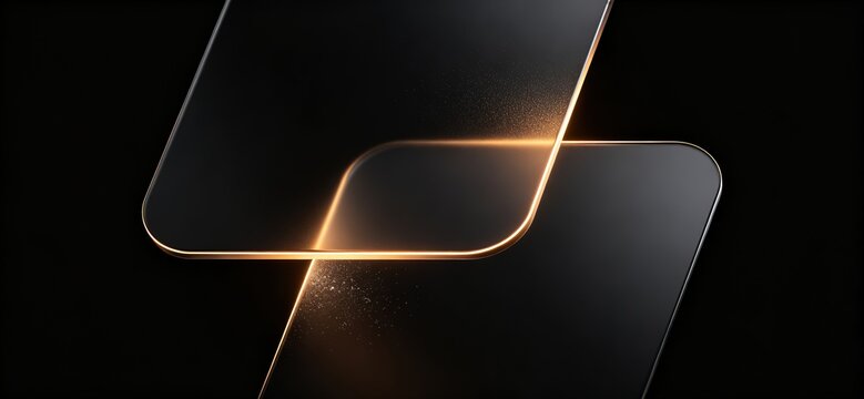 Dark Matte Intersecting Rounded Rectangles Glowing Neon Gold Edge Lines Particles Sci Fi 3D