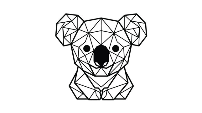 Geometric low poly koala head icon with a minimalist line art style on a white background