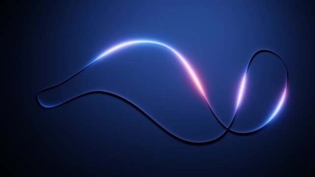 Neon ribbon wave with glowing shadows on blue loop