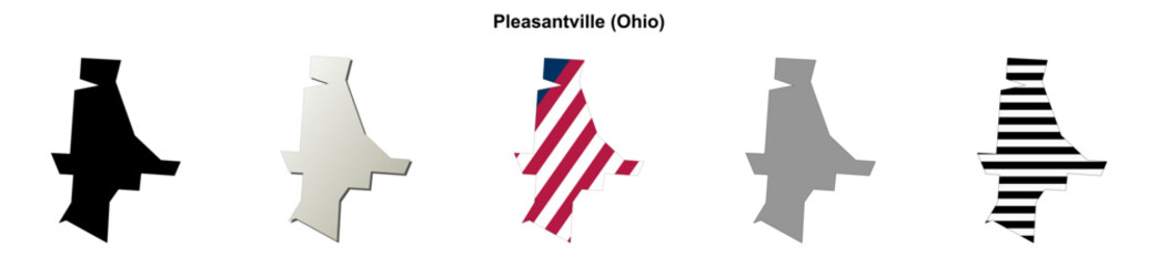 Obraz premium Pleasantville (Ohio) blank outline map set