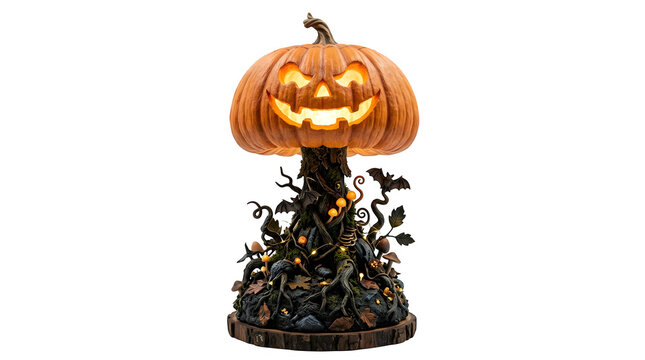 Spooky Halloween pumpkin lantern, glowing jack-o'-lantern decoration, festive autumn holiday light, whimsical seasonal decor for celebrations