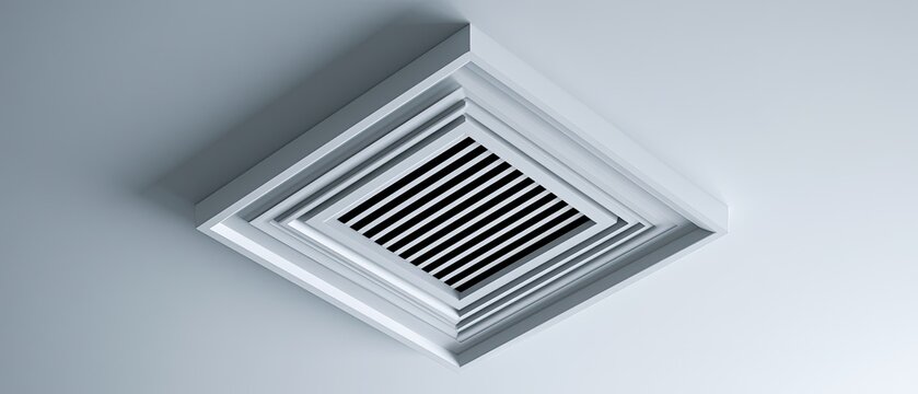 Minimalist recessed ceiling vent with layered square details and black slats