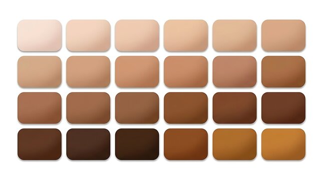 Set of human skin tone color swatches showing a variety of different complexion shades. skintone palette