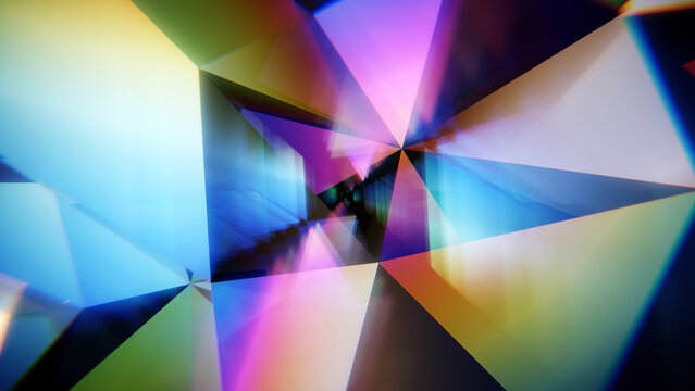 Kaleidoscopic prism flare background with cinematic color overlay.