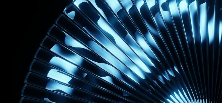 Curved ribbed glass background with wave light reflection