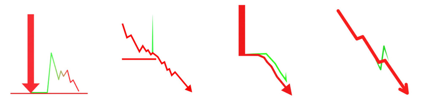 Financial loss chart icons with red arrows showing market decline