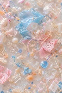 microplastic pollution macro texture with beads and flakes