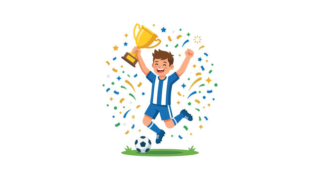 Young Boy Holding Soccer Trophy High.