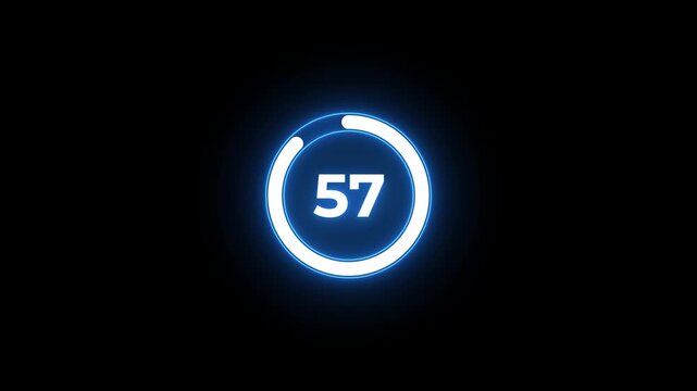 Countdown timer neon from 65 to 0 seconds real time. Modern flat design of countdown animation isolated on black background with alpha channel 65 Seconds Digital Countdown Timer Animation.