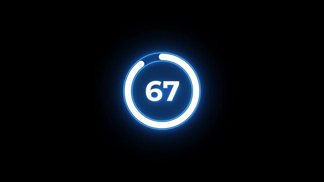 Countdown timer neon from 75 to 0 seconds real time. Modern flat design of countdown animation isolated on black background with alpha channel 75 Seconds Digital Countdown Timer Animation.