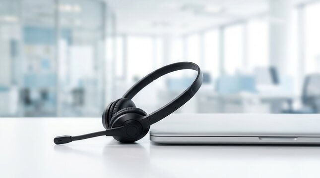 Headset and customer support equipment prepared for active service in a corporate call center.