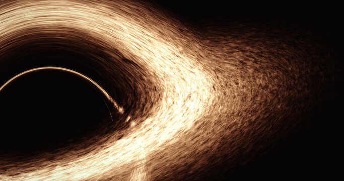 Black hole absorbing light and matter, powerful gravitational pull bending spacetime, cosmic astrophysics concept