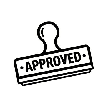 Black rubber stamp icon with the word approved for business document validation
