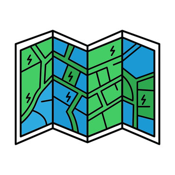 Folded City Map Illustration with Energy Icons Vector