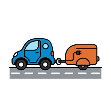 Electric car towing a portable battery trailer vector illustration