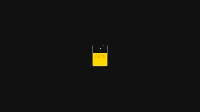 Yellow battery charging animation interface with digital percentage progress indicators for mobile user experience video footage