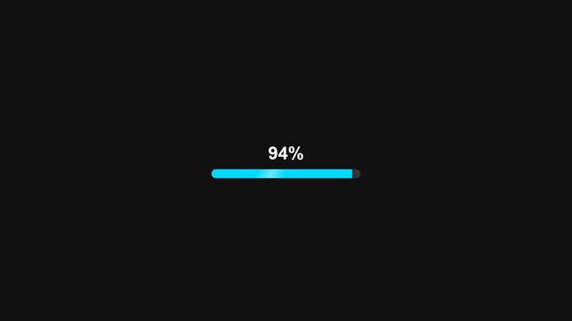 Loading progress bar animation showing blue status reaching completion for digital data transfer video footage