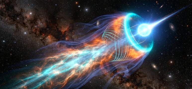 Runaway star glows cyan bow shock orange compression arcs