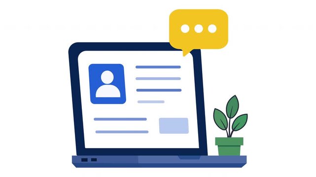 Animated user profile interface window video flat vector illustration motion graphic account dashboard concept