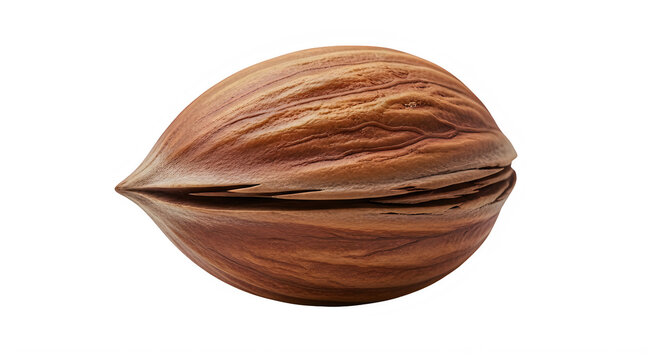 One single whole brown almond nut with shell isolated on transparent background