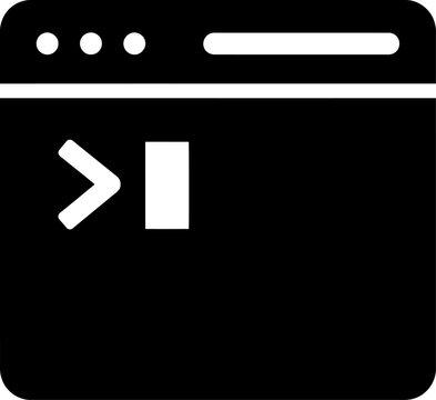 Black and white computer terminal console window icon with terminal computer interface software development technology monochrome isolated application information