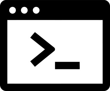 Minimalist computer console command line prompt icon with terminal software interface development technology monochrome isolated keyboard