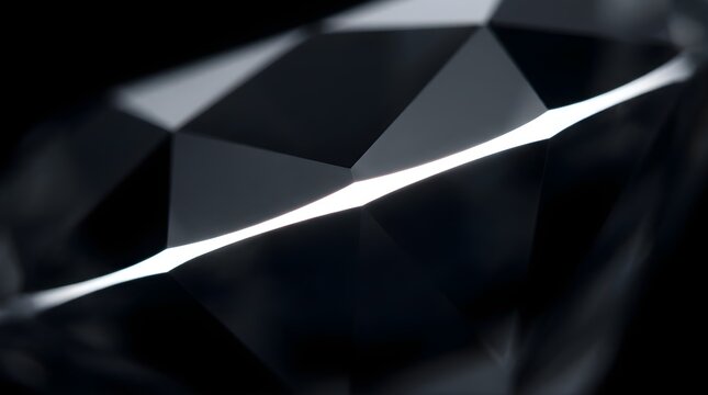 Abstract close up of a black diamond facet with sharp light reflection