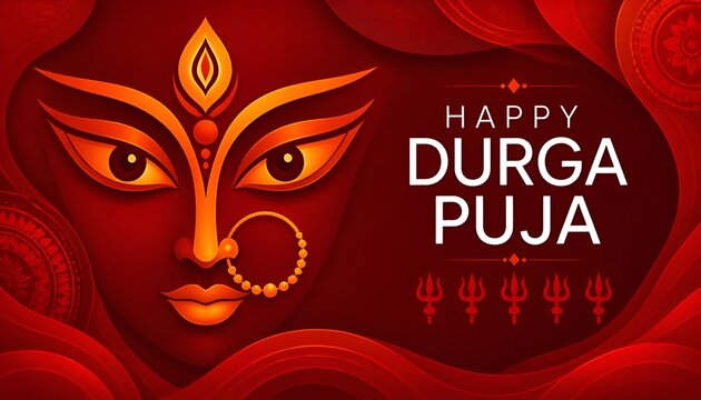 Happy Durga Puja Festival Celebration Greeting Background Template Design with Creative Goddess Durga Face