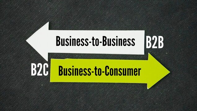 Arrow with two word Business-to-Business and Business-to-Consumer. two different ways a business sells its products or services