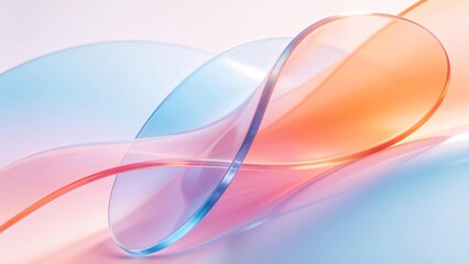 Fototapeta premium Translucent Frosted Glass Ribbons Twisted and Interwoven with Pastel Blue-Pink-Orange Gradient, Minimalist Corporate Background 3D Render Wallpaper