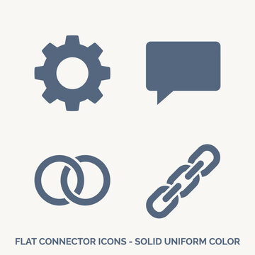 Flat connector icons set. Solid UI symbols for digital networking and web interface design.