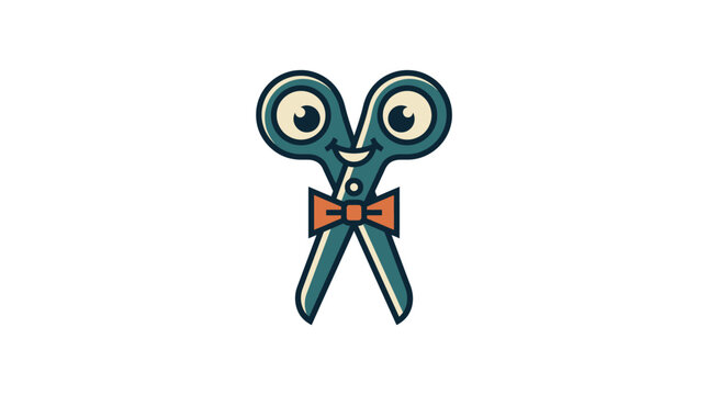 A cute cartoon illustration of a pair of scissors wearing a bow tie