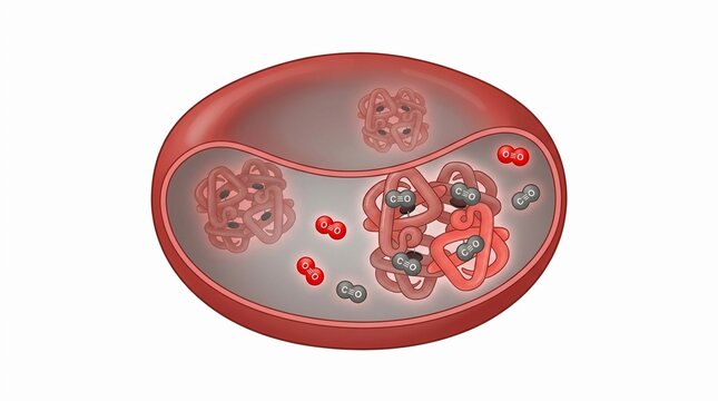 Red blood cell diagram with oxygen and carbon monoxide molecules