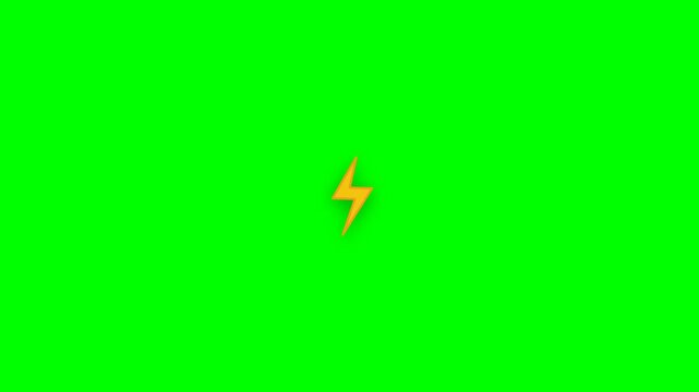 Yellow Lightning Bolt Icon Animation Element Isolated on a Solid Chroma Green Screen Background
