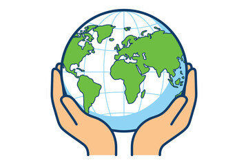 Fototapeta premium Hands holding a green earth globe illustration in a clean graphic vector style silhouette