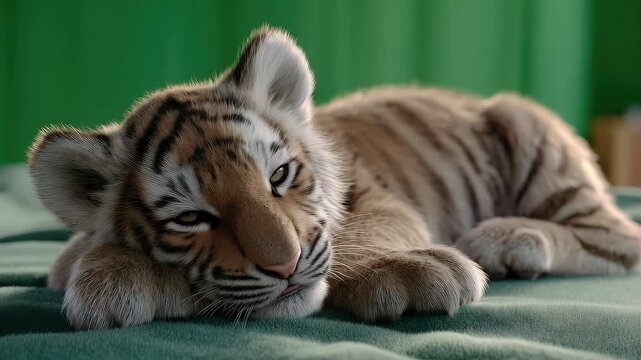 Cute tiger cub sleeping peacefully wildlife animal close up