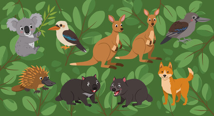 Australian animals cartoon group. © hermas