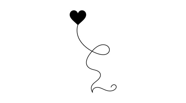 Minimalist black heart icon with a decorative swirling line