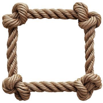 Rustic Rope Frame with Knots White Background