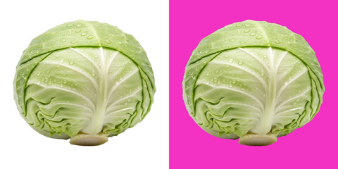 Fototapeta premium Fresh green cabbage halves with water droplets