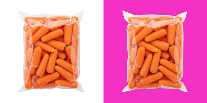 Fresh baby carrots in transparent packaging